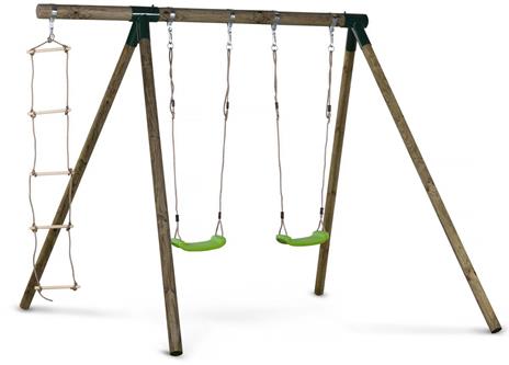 Altalena in legno "Timo" - Con 2 altalene e 1 scala di corda