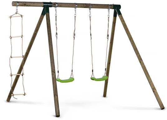 Altalena in legno "Timo" - Con 2 altalene e 1 scala di corda