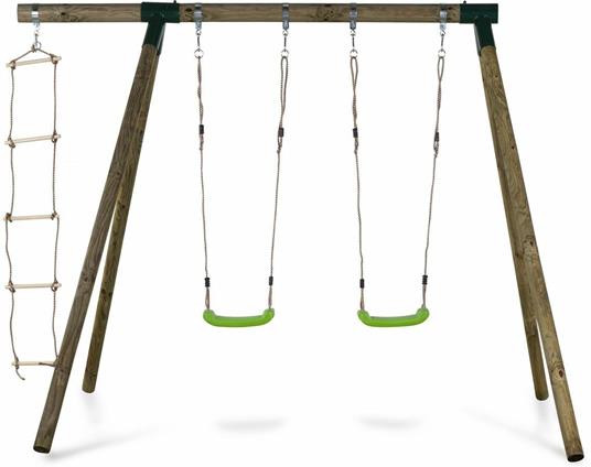 Altalena in legno "Timo" - Con 2 altalene e 1 scala di corda - 2