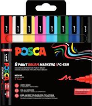 Pennarello Uni Posca - Punta Brush 1-4 mm - Confezione 8 Colori