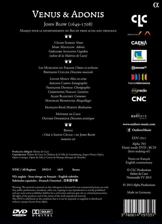 John Blow. Venus & Adonis (DVD) - DVD di John Blow,Bertrand Cuiller,Céline Scheen,Marc Mauillon - 2