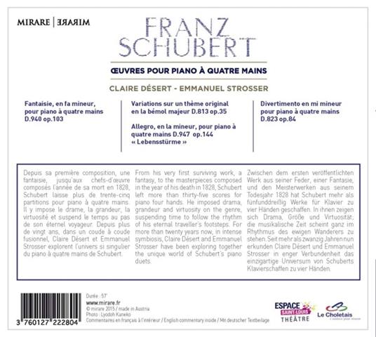 Opere per pianoforte a quattro mani - CD Audio di Franz Schubert,Emmanuel Strosser,Claire Désert - 2