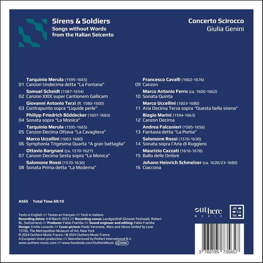 Sirens & Soldiers. Song Without Words From the Italian Seicento - CD Audio di Tarquinio Merula,Concerto Scirocco - 2