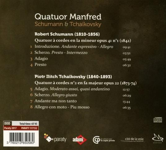 Schumann & Tchaikovsky - CD Audio di Robert Schumann,Pyotr Ilyich Tchaikovsky,Quatuor Manfred - 2