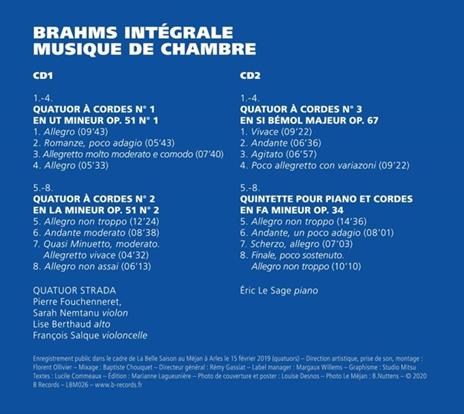 Quatuors A Cordes-Quintette Pour Piano Et Cordes - CD Audio di Johannes Brahms - 2