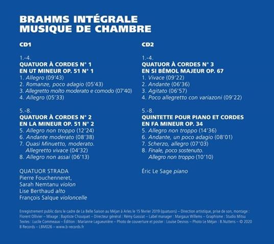 Quatuors A Cordes-Quintette Pour Piano Et Cordes - CD Audio di Johannes Brahms - 2