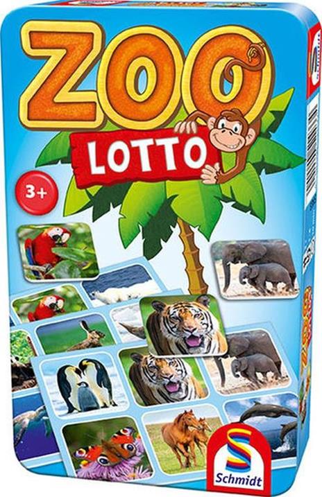 Schmidt Spiele 51433 - Carte da gioco "Zoo Lotto", in scatola di metallo, multicolore