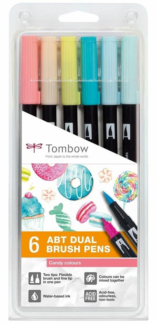 Pennarelli Tombow Dual Brush colori Candy. Set 6 colori (5 + 1 omaggio)