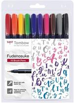 Marker calligrafici Tombow Fudenosuke colorati punta dura. Astuccio 10 pezzi