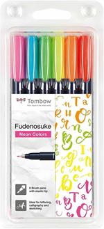 Pennarelli marker calligrafici Fudenosuke Tombow Neon punta dura. Astuccio 6 colori