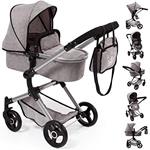 Bayer Design Passeggino Neo Vario, Carrozzina per Bambole, Regolabile in Altezza, Colore Grigio con Corona, 18410AA