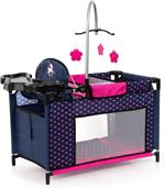 Letto Per Bambole Con Scomparto, Seggiolone Integrato, Giostrina, Blu E Fucsia