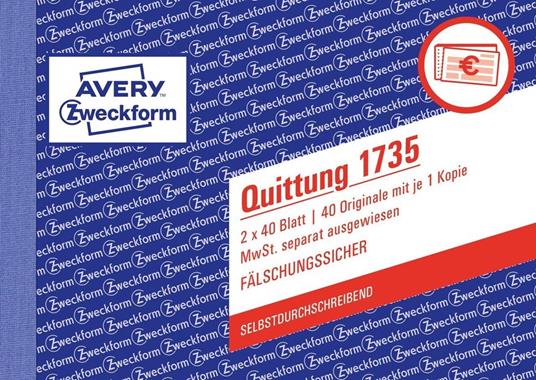 Avery 1735 modulo e libro contabile A6 40 pagine