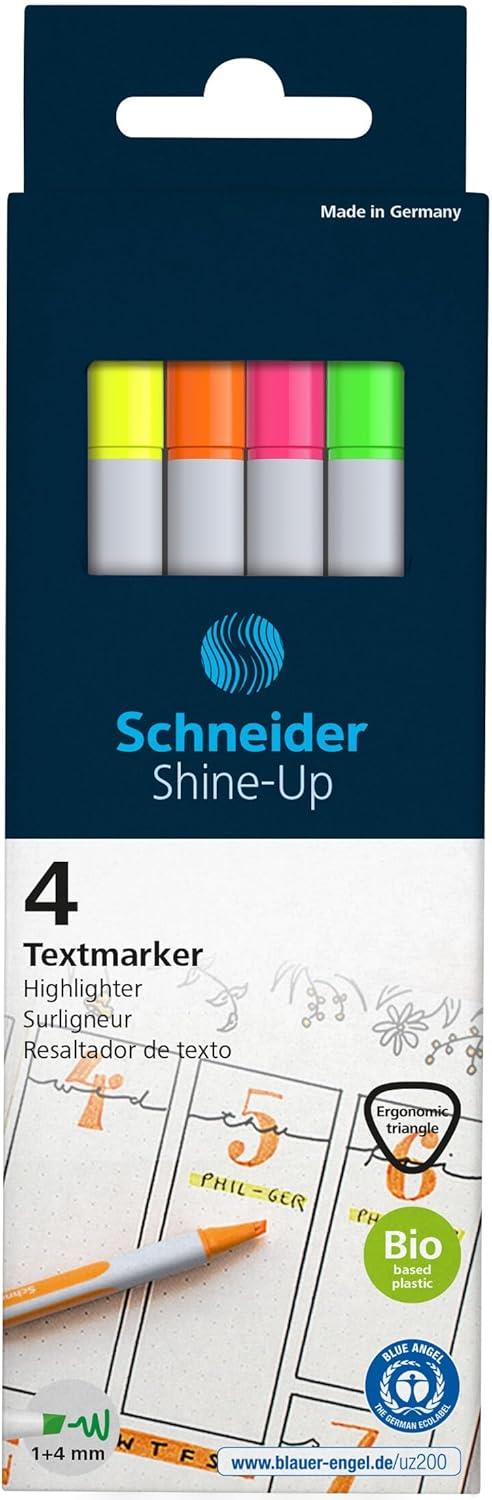 Schneider Pennarello Shine-Up (tratto 1 + 4 mm, in plastica a base biologica, premiato con l'angelo blu), 4 pezzi assortiti - 2