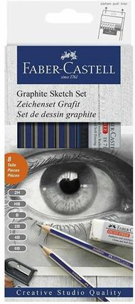 Set Graphite Sketch Goldfaber Faber-Castell. 6 matite di grafite 2H, HB, B, 2B, 4B, 6B + Gomma + Temperamatite