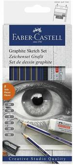 Set Graphite Sketch Goldfaber Faber-Castell. 6 matite di grafite 2H, HB, B, 2B, 4B, 6B + Gomma + Temperamatite