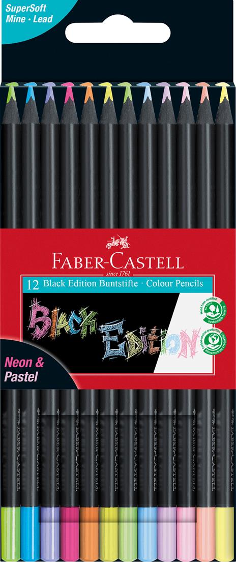 Astuccio cartone da 12 matite colorate Neon/Pastel triangolari Black Edition - 2