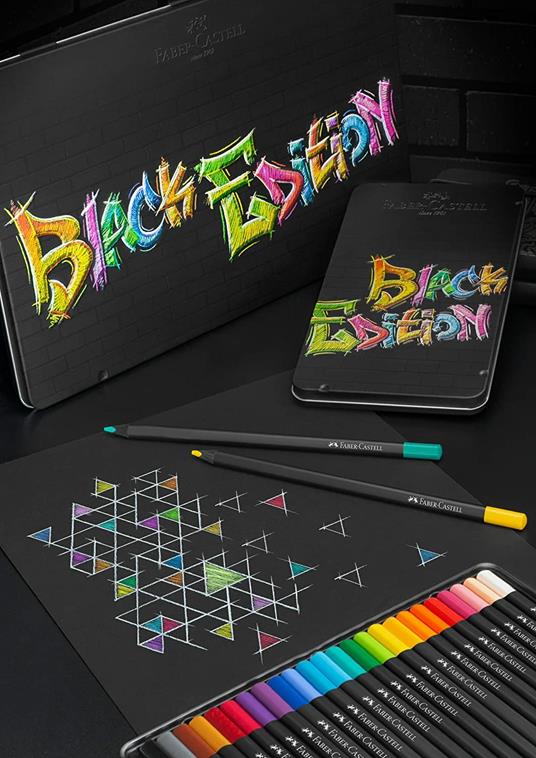 Astuccio metallo da 12 matite colorate triangolari Black Edition -  Faber-Castell - Cartoleria e scuola