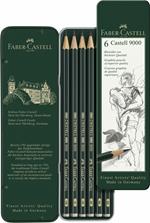 Scatola in metallo con 6 matite di grafite Castell 9000 assortite