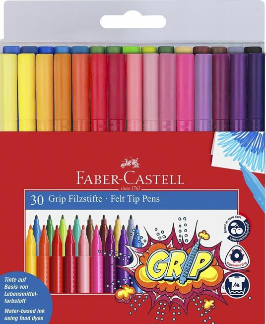 Bustina in plastica da 30 pennarelli Grip Colour Marker - Faber-Castell -  Cartoleria e scuola