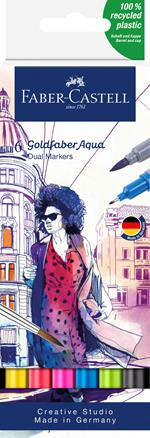Astuccio in cartone con 6 Dual Marker Goldfaber, doppia punta (pennello e 0.4 mm)