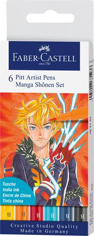 Bustina da 6 Pitt Artist Pen-Manga Set Shonen, tratto B per soggetti maschili