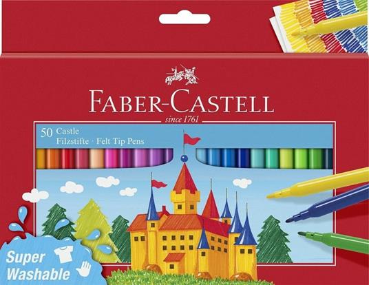 Astuccio in cartone con 50 pennarelli Castello superlavabili, punta fine -  Faber-Castell - Cartoleria e scuola