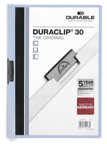 Durable Duraclip 30 cartellina con fermafoglio Azzurro, Trasparente PVC
