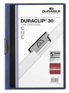 Cartoleria Durable Duraclip 30 cartellina con fermafoglio Blu, Trasparente PVC Durable