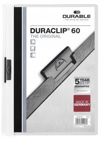 Durable Duraclip 60 cartellina con fermafoglio Trasparente, Bianco PVC