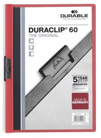 Durable Duraclip 60 cartellina con fermafoglio Rosso, Trasparente PVC