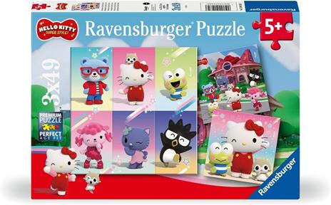 Ravensburger - Puzzle Hello Kitty, Idea Regalo per Bambini 5+ Anni, 3 Puzzle da 49 Pezzi, 21x21 cm