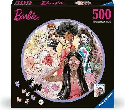 Ravensburger - Puzzle Rotondo, Barbie, Round Puzzle 500 Pezzi, Puzzle Adulti