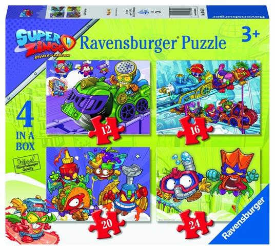Ravensburger - Puzzle Super Zings, Collezione 4 in a Box, 4 puzzle da 12-16-20-24 Pezzi, Età Raccomandata 3+ Anni