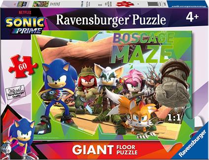 Ravensburger - Puzzle Sonic, Collezione 60 Giant Pavimento, 60 Pezzi, Età Raccomandata 4+ Anni