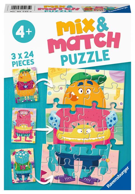 Ravensburger - Puzzle Mostri divertenti, Linea Mix & Match, 3 Puzzle da 24 Pezzi, Puzzle per Bambini