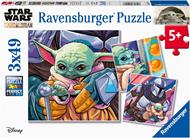 Ravensburger - Puzzle The Mandalorian: Baby Yoda, Collezione 3x49, 3 Puzzle da 49 Pezzi, Età Raccomandata 5+ Anni