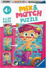 Ravensburger - Puzzle Sirenette e mostri marini, Linea Mix & Match, 3 Puzzle da 24 Pezzi, Puzzle per Bambini