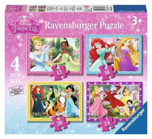 Ravensburger - Puzzle Princesse Disney, Collezione 4 in a Box, 4 puzzle da 12-16-20-24 Pezzi, Età Raccomandata 3+ Anni