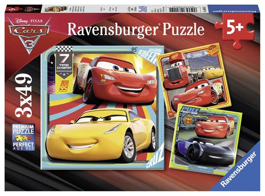 Ravensburger - Puzzle Cars 3, Collezione 3x49, 3 Puzzle da 49 Pezzi, Età Raccomandata 5+ Anni