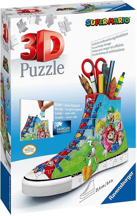 Ravensburger - 3D Puzzle Portapenne Sneaker Super Mario Edition, 108 Pezzi, 8+ Anni - 6