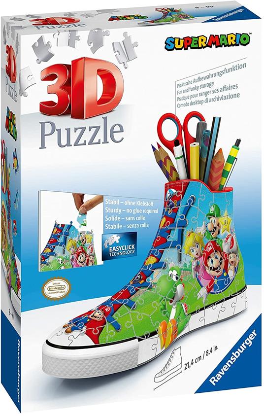 Ravensburger - 3D Puzzle Portapenne Sneaker Super Mario Edition, 108 Pezzi, 8+ Anni - 6