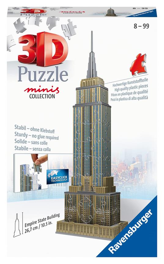 Ravensburger - 3D Puzzle Mini Empire State Building, 54 Pezzi, 8 Anni -  Ravensburger - Minis collection - Puzzle 3D - Giocattoli