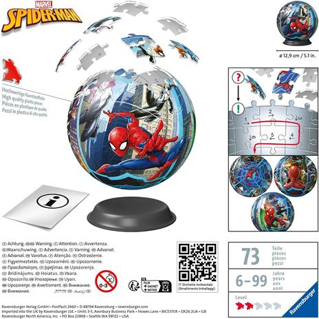 Ravensburger - 3D Puzzle Puzzle Ball Spiderman, 72 pezzi, 6+ anni - 3