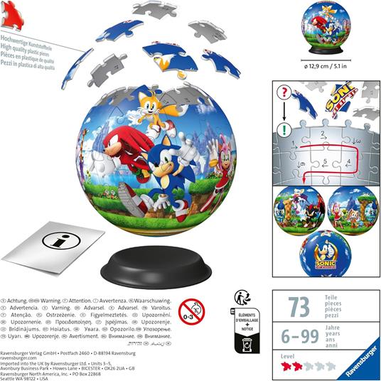Ravensburger - Puzzle 3D, Puzzle-Ball Sonic the Hedgehog, per Adulti e Bambini 6+ Anni, Idea Regalo, 72 Pezzi - 3