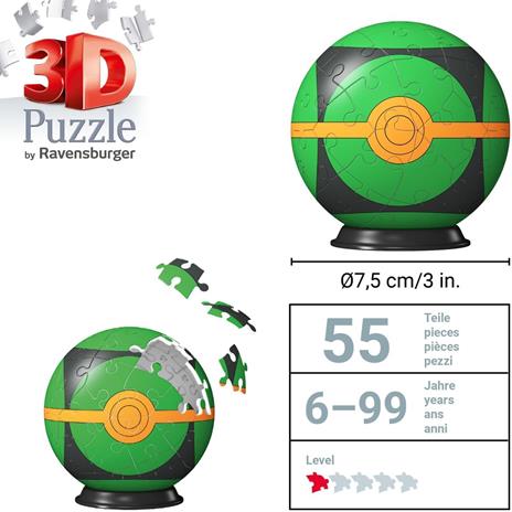 Ravensburger Puzzle 3D 11626  Palla Poké Balls  Finsterball  [EN] Dusk Ball a partire dai 6 anni - 3