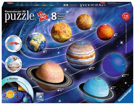 Ravensburger - 3D Puzzle Il Sistema Planetario, 540 Pezzi, 6+ Anni