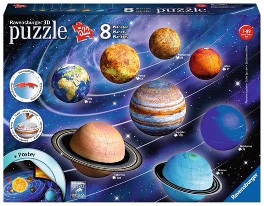 Ravensburger - 3D Puzzle Il Sistema Planetario, 540 Pezzi, 6+ Anni - 2