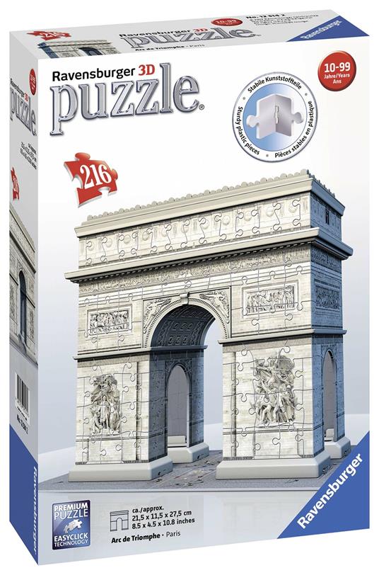 Ravensburger - 3D Puzzle Arco di Trionfo, Parigi, 216 Pezzi, 8+ Anni - 3