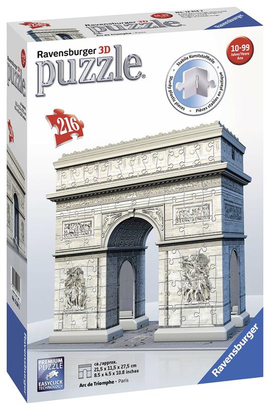 Ravensburger - 3D Puzzle Arco di Trionfo, Parigi, 216 Pezzi, 8+ Anni - 7
